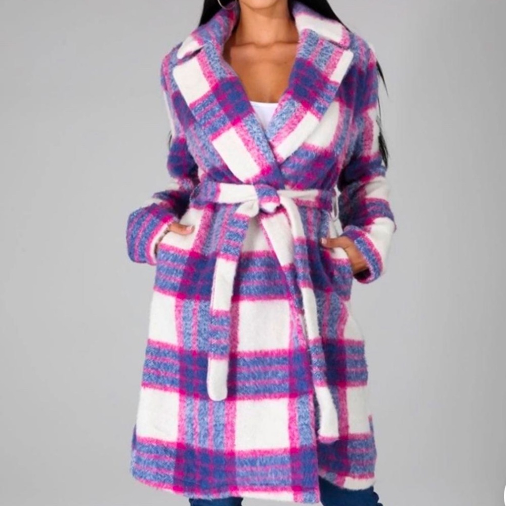BB Dakota Pink Plaid Coat Size S 💙💕